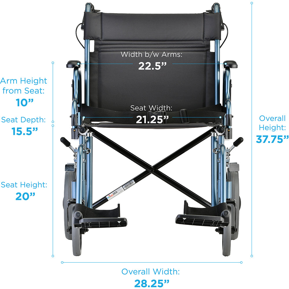 22" Heavy Duty Transport Chair with Hand Brakes