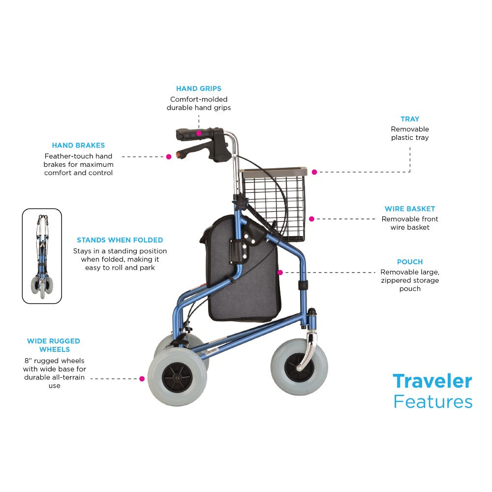 Traveler 3 Wheel Rolling Walker - Black