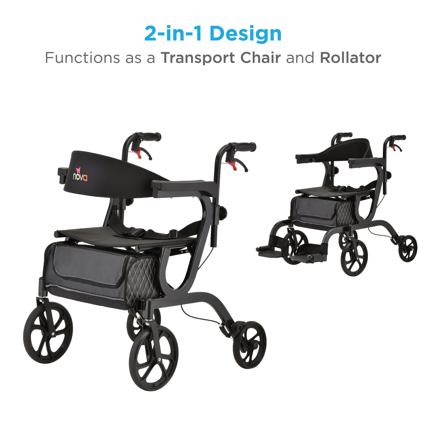 Gemini 2 in 1 Rollator Transport Chair Black