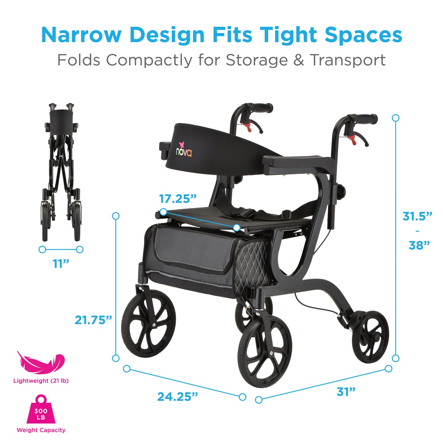 Gemini 2 in 1 Rollator Transport Chair Black